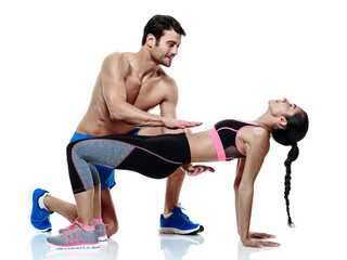 couple man and woman fitness exercises isolated