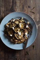 Fried eggplant with feta cheese