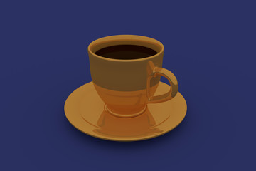 3D-Rendering von einer einzelnen Kaffeetasse mit Untertasse