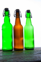 Green and brown beer bottles. Retro. Isolated