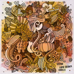 Cartoon cute doodles hand drawn Thanksgiving illustration
