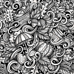 Cartoon cute doodles autumn seamless pattern