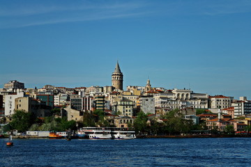 Fototapeta na wymiar Galata Tower is located in the European part of Istanbul on a high Hill District of Galata. Istanbul, Turkey