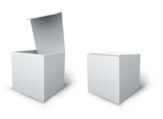 Blank white isolated cube box vector template.