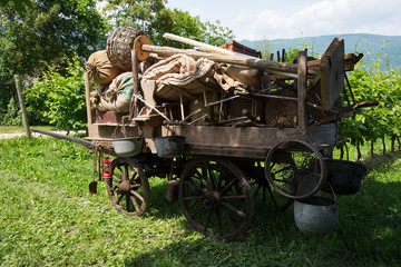Old wooden farm Wagon - Chariot in vintage style