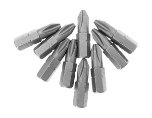 Group of phillips head screwdriver bits on a white background