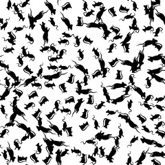 Seamless pattern with rats for halloween decoration. Vector illustration. Isolated black icons of rats on white background.