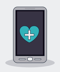 Smartphone heart with cross shape icon. Medical and health care theme. Colorful design. Vector illustration