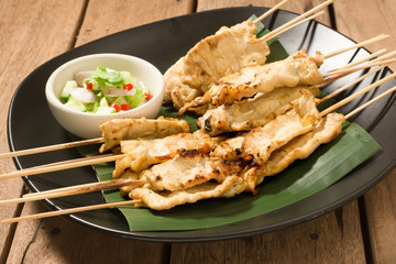 pork satay gill on bananaleaf.