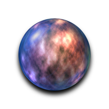 Isolated abstract nebula and galaxy in the glass ball on white background with clipping path