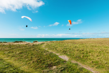 Paragliding on the deserted lawn