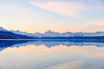 Fototapeta na wymiar Sunset reflection at Mount Cook in New Zealand