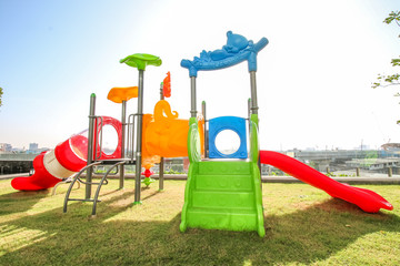 Colorful of a funny kid playground with sky background
