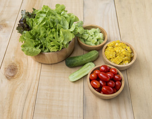 Fresh vegetables in wooden bowl, diet food, healthy food