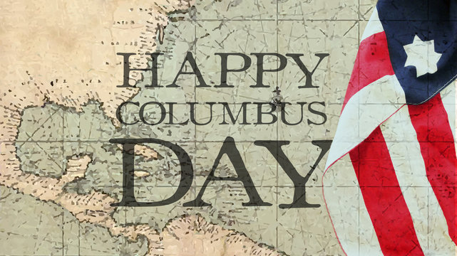 Happy Columbus Day. Usa Flag and Nautical Chart.