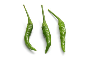 green hot chili pepper isolated on a white background