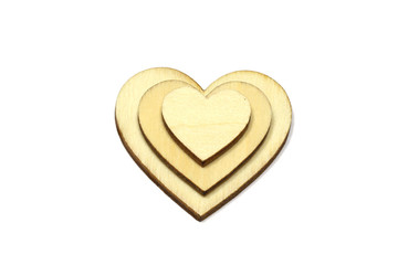 Wooden heart shape isolated on white background. Love symbol simple