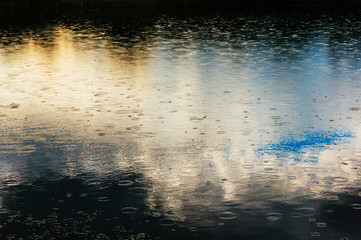 Raindrops on a water surface