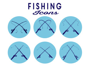 значок набора удочек с надписью рыбалка