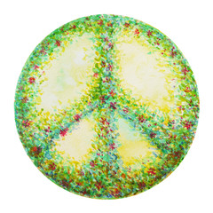 peace sign symbol, watercolor painting flower floral illustration design