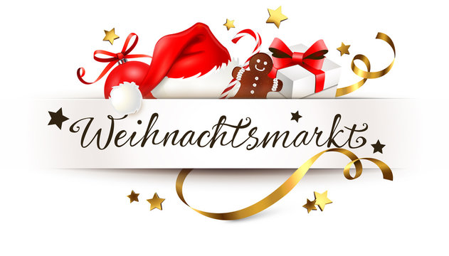 Banner mit Weihnachtsgeschenken und Typo - Weihnachtsmarkt  Stock-Vektorgrafik | Adobe Stock