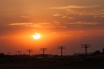 Silhouetted Power Lines at Golden Sunset