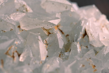 white calcite mineral on the wooden background