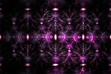 Blurred reflections. Abstract fantasy ornament on black background. Symmetrical pattern. Computer-generated fractal in rose and white colors.