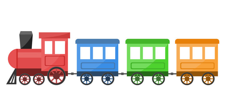 Colorful toy train on white background