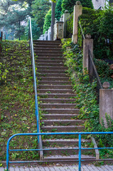 Schody kamienne w mieście jesienią, Stairway up - obrazy, fototapety, plakaty