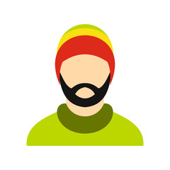 Man wearing rastafarian hat icon in flat style on a white background vector illustration