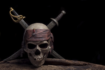 pirate skull with two swords - obrazy, fototapety, plakaty