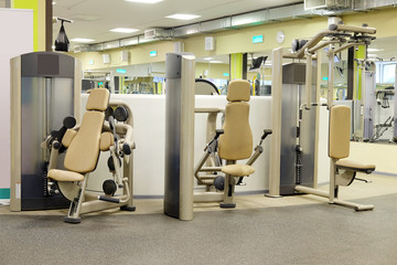 Interior of a fitness hall with sport equipment