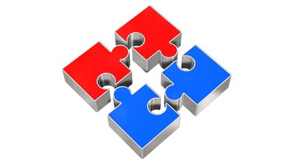 four puzzle pieces Teamwork concept