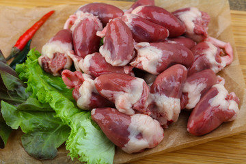 Raw chicken hearts