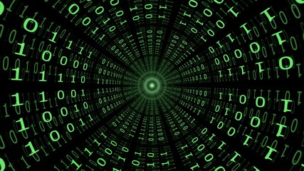 View in a tunnel of binary codes, useful as background, symbolic illustration and many other applications