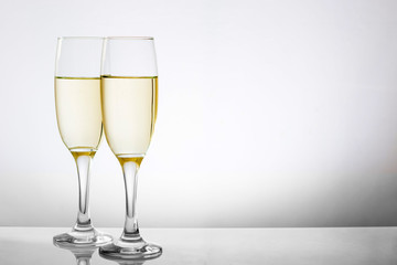 Champagne glass cups on white background

