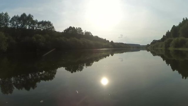 Timelapse of flowing on kayak down the river