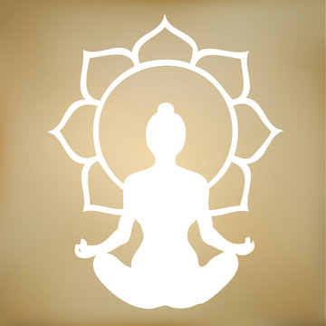 Vector Yogini Meditating in Peace and Lotus Flower Chakra Illustration