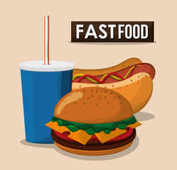 Hot dog hamburger and soda icon. fast food menu american and restaurant theme. Colorful design. Vector illustration