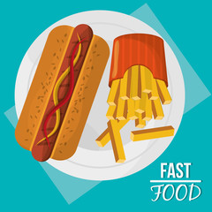 Hot dog and french fries icon. fast food menu american and restaurant theme. Colorful design. Vector illustration