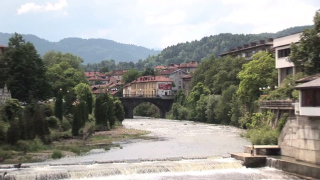 Zoom-out from the city Troyan in Bulgaria