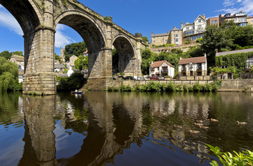 The railway viaduct above the River Nidd, Knaresborough, North Yorkshire during early spring