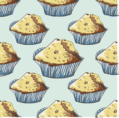 hand-drawn muffin  on white background