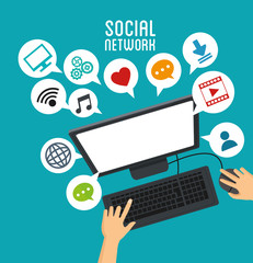 Computer and media icon set. Social media and network theme. Colorful design. Vector illustration