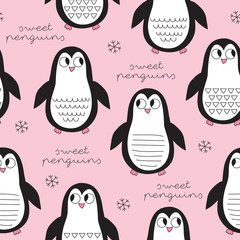 Obraz premium seamless penguin bird pattern vector illustration 