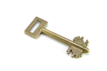 Старинный ключ на белом фоне крупным планом, ключ, бронза, старина, свобода