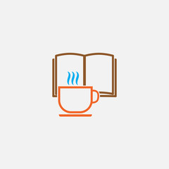 Book and cup of tea icon isolated on white background.