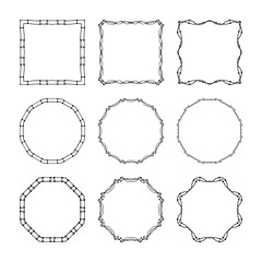 Set of hand drawn, doodle decorative frames and borders. Mono line design templates, isolated on white background