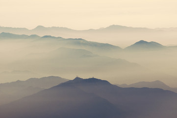 mountain ridges in heat haze